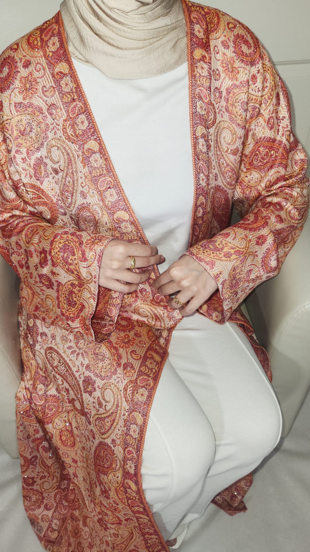 Orange 100% Cashmere Pashmina Occasion Abaya