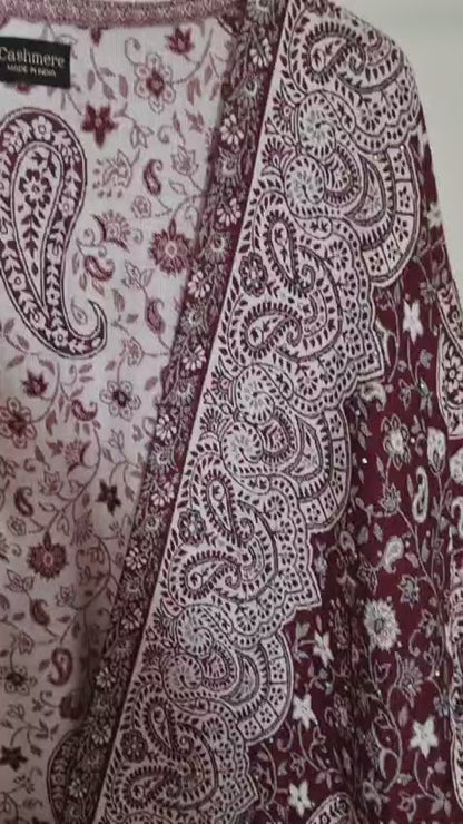 Maroon & Cream 100% Cashmere Pashmina Occasion Abaya