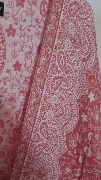Pink & Cream 100% Cashmere Pashmina Occasion Abaya