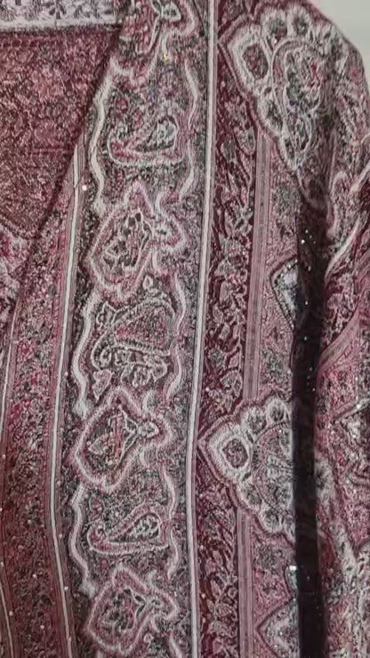 Maroon & Black 100% Cashmere Pashmina Occasion Abaya