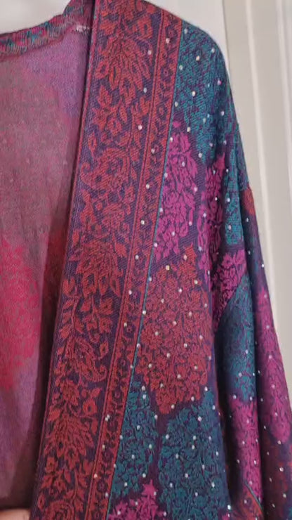 Multicolor (Dark Colors) 100% Cashmere Pashmina Occasion Abaya