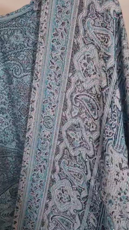 Light & Dark Blue 100% Cashmere Pashmina Occasion Abaya