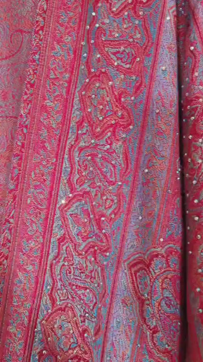 Red Base Multicolour 100% Cashmere Pashmina Occasion Abaya