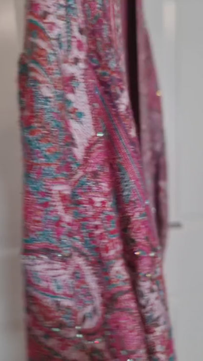 Hot Pink and Green 100% Cashmere Pashmina Occasion Abaya