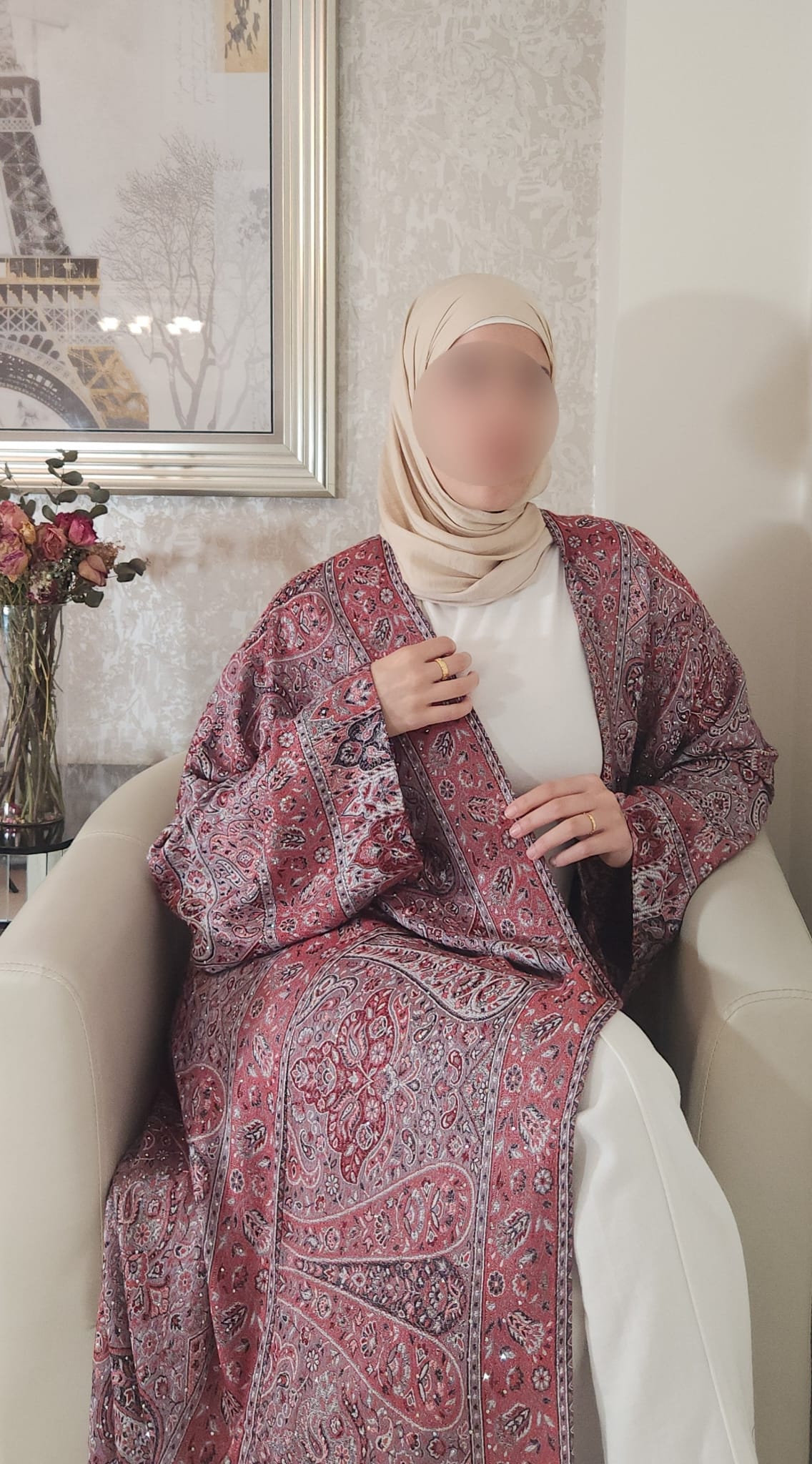 Red & Black 100% Cashmere Pashmina Occasion Abaya